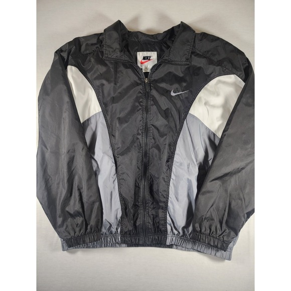 VINTAGE Nike Tracksuit Set XL Black/White Baggy Big Swoosh Windbreaker Retro 90s - Picture 2 of 16